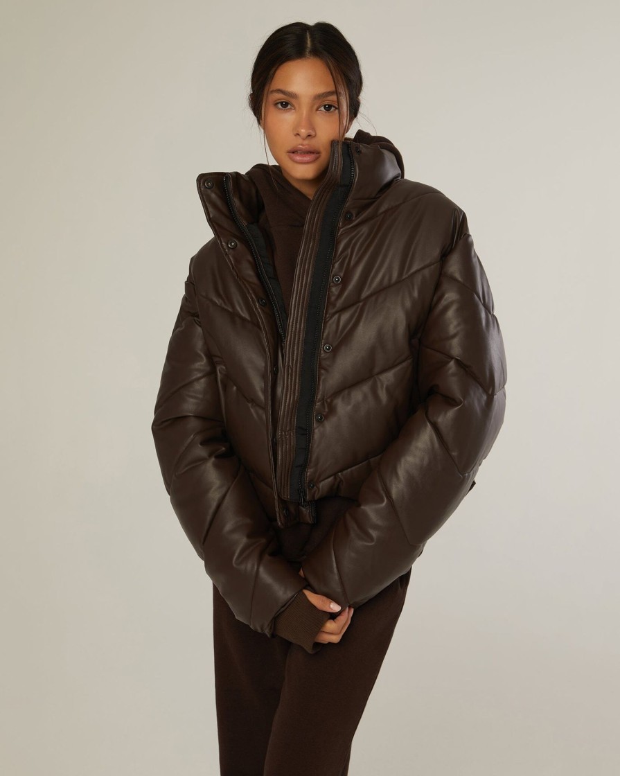 Tops IVL Collective | Leather Puffer Jacket Java