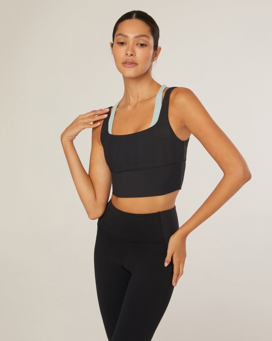 Tops IVL Collective | Ribbed Bra Jet Black Harbor Gray