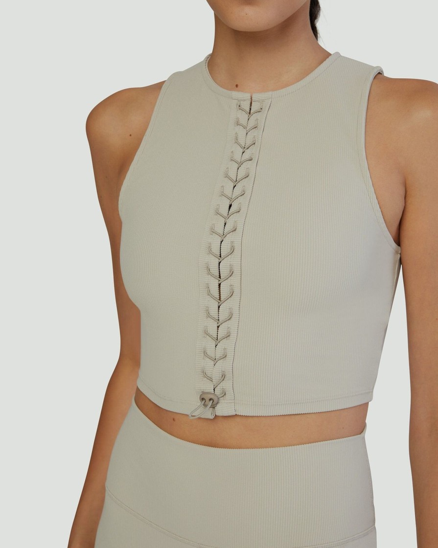 Tops IVL Collective | Lace Up Tank Pumice Stone