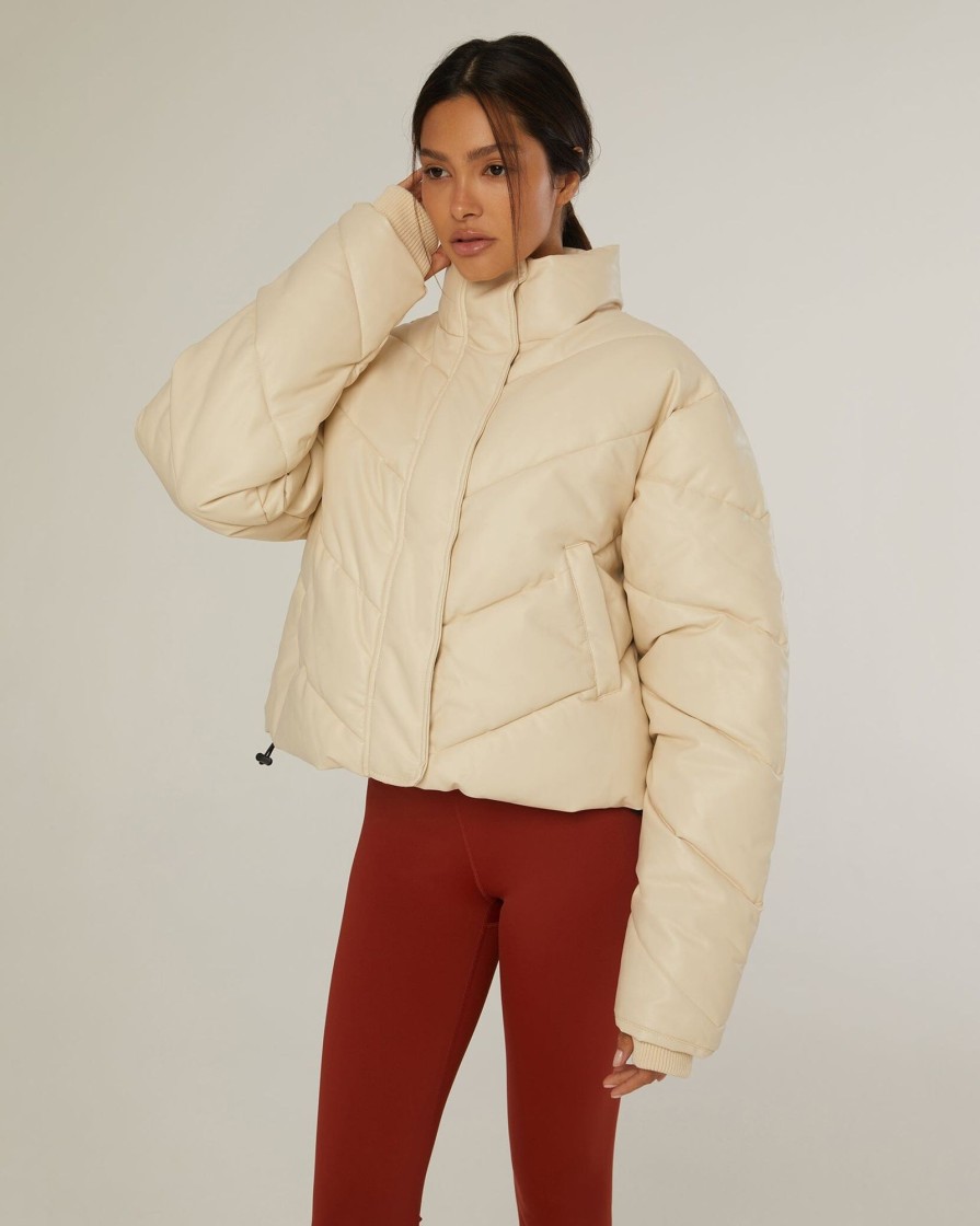 Tops IVL Collective | Leather Puffer Jacket Cream