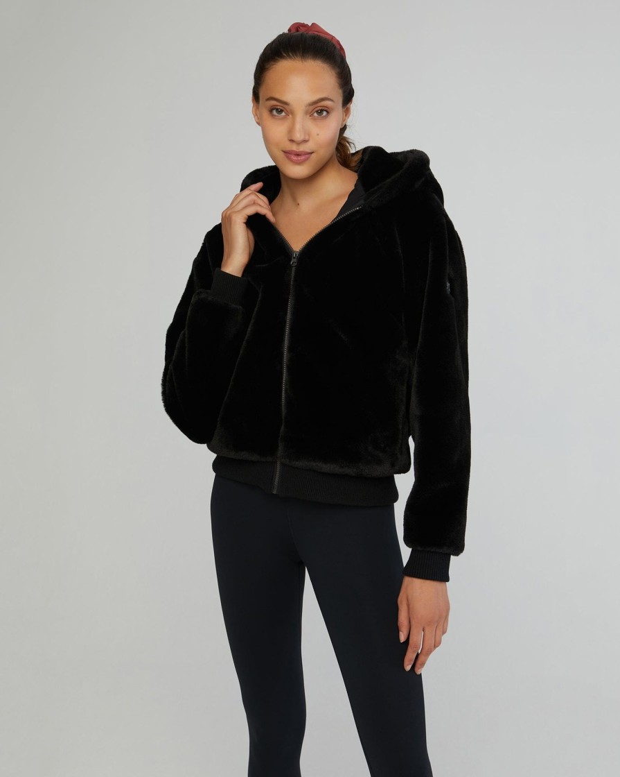 Tops IVL Collective | Faux Fur Bomber Jacket Jet Black