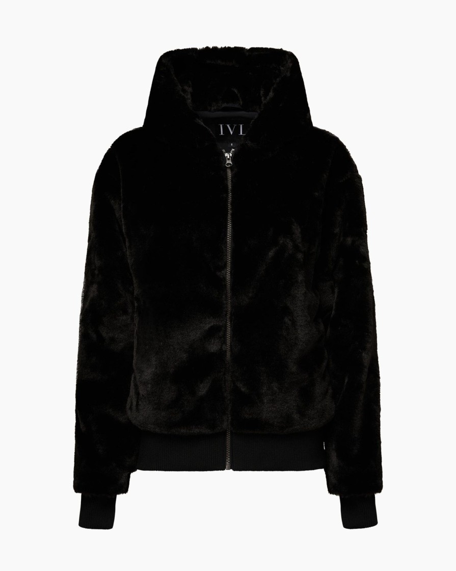 Tops IVL Collective | Faux Fur Bomber Jacket Jet Black