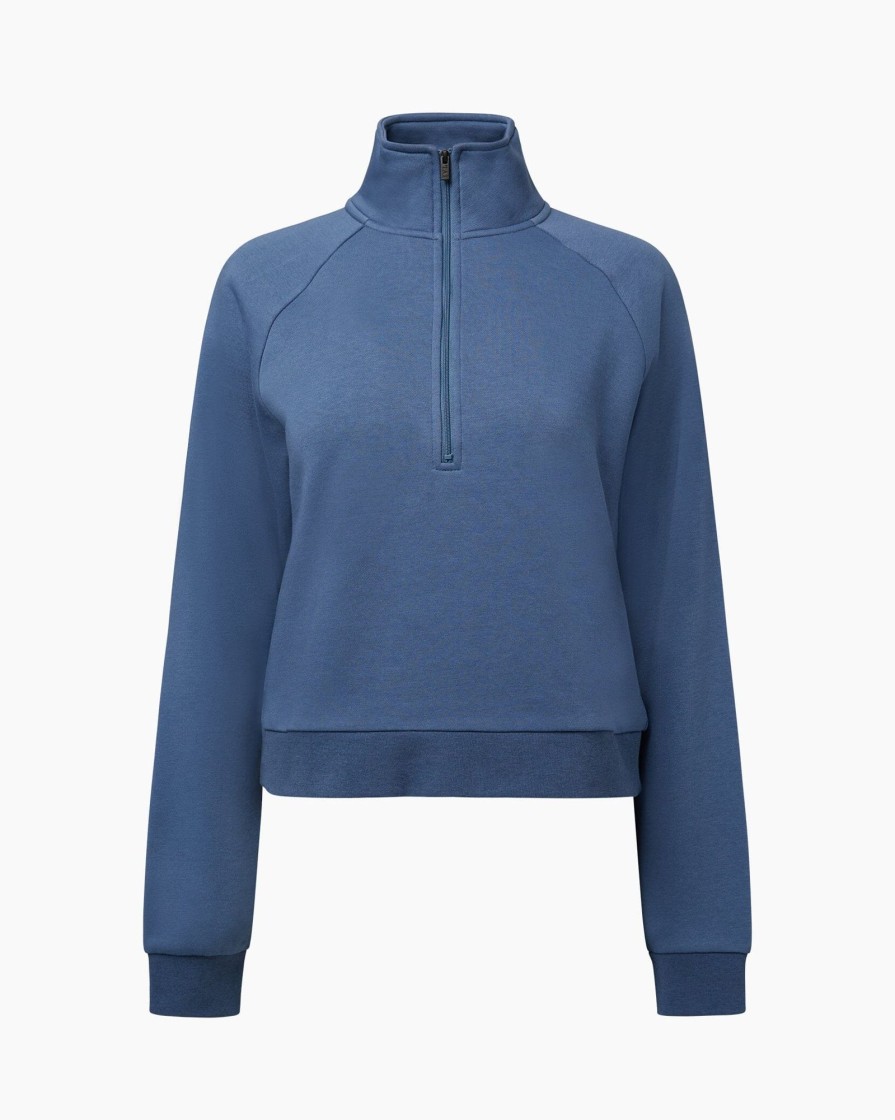 Tops IVL Collective | Cropped Half-Zip Sweatshirt Moonlight