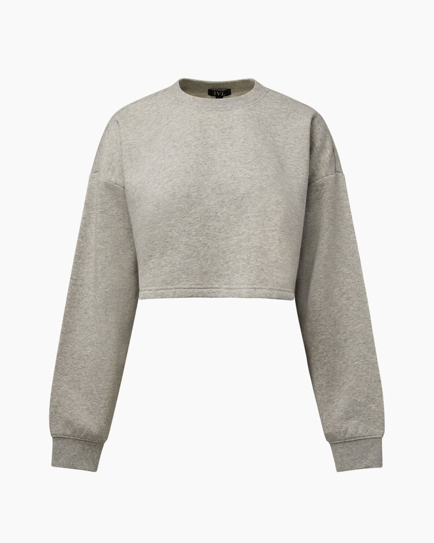 Tops IVL Collective | Cropped Crewneck Sweatshirt Heather Grey