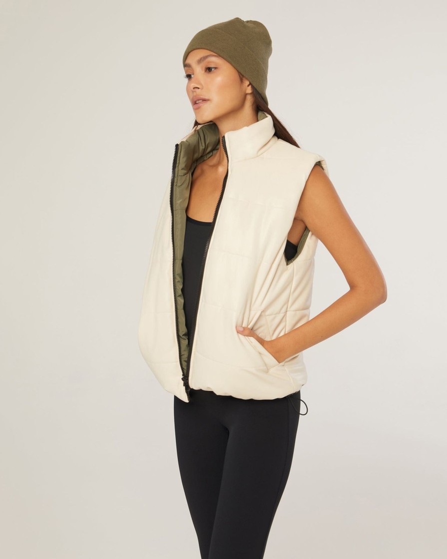 Tops IVL Collective | Reversible Puffer Vest White Gray De Lichen Green