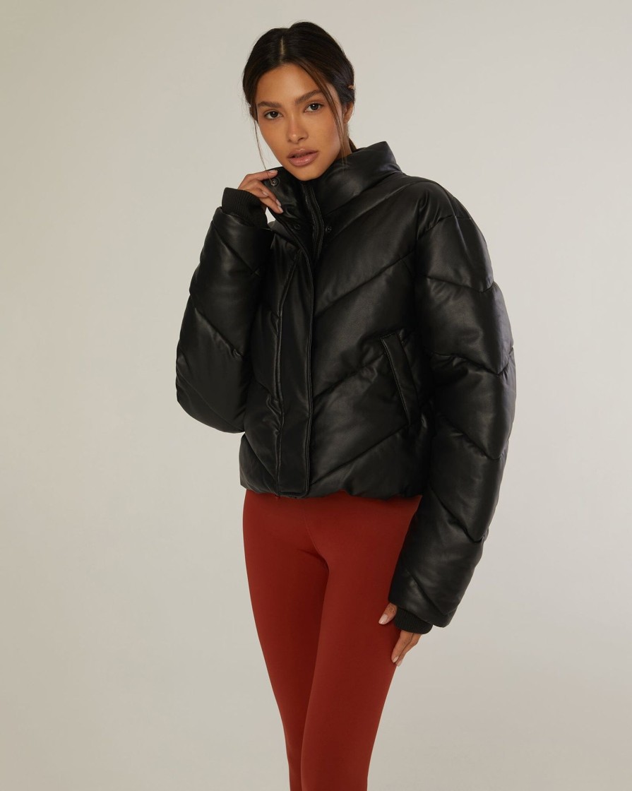 Tops IVL Collective | Leather Puffer Jacket Jet Black