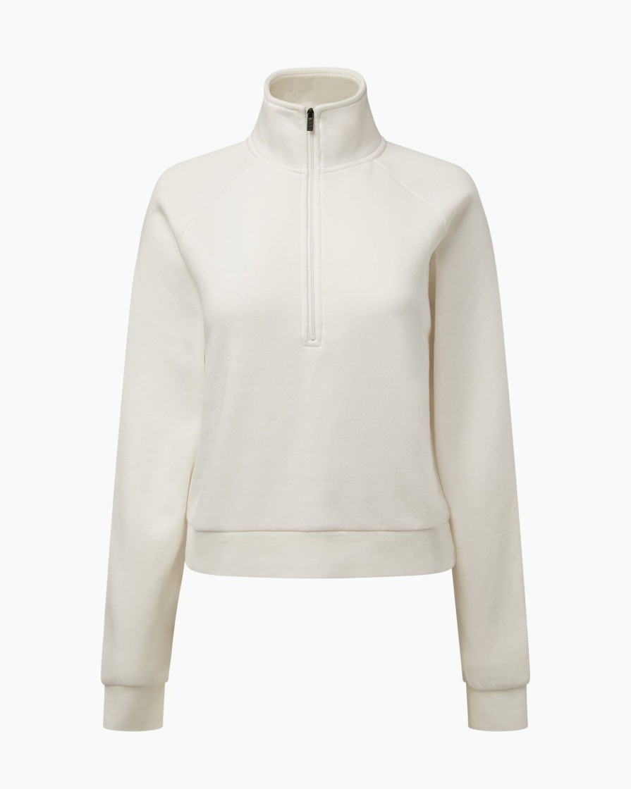 Tops IVL Collective | Cropped Half-Zip Sweatshirt Off White