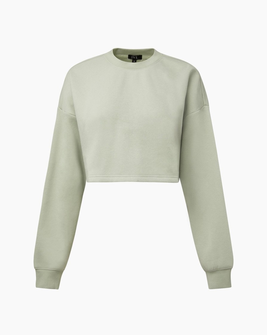 Tops IVL Collective | Cropped Crewneck Sweatshirt Mint