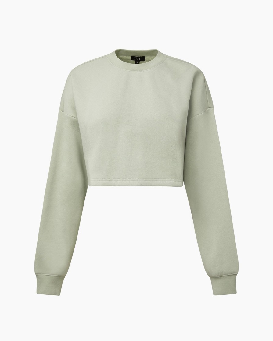 Tops IVL Collective | Cropped Crewneck Sweatshirt Mint