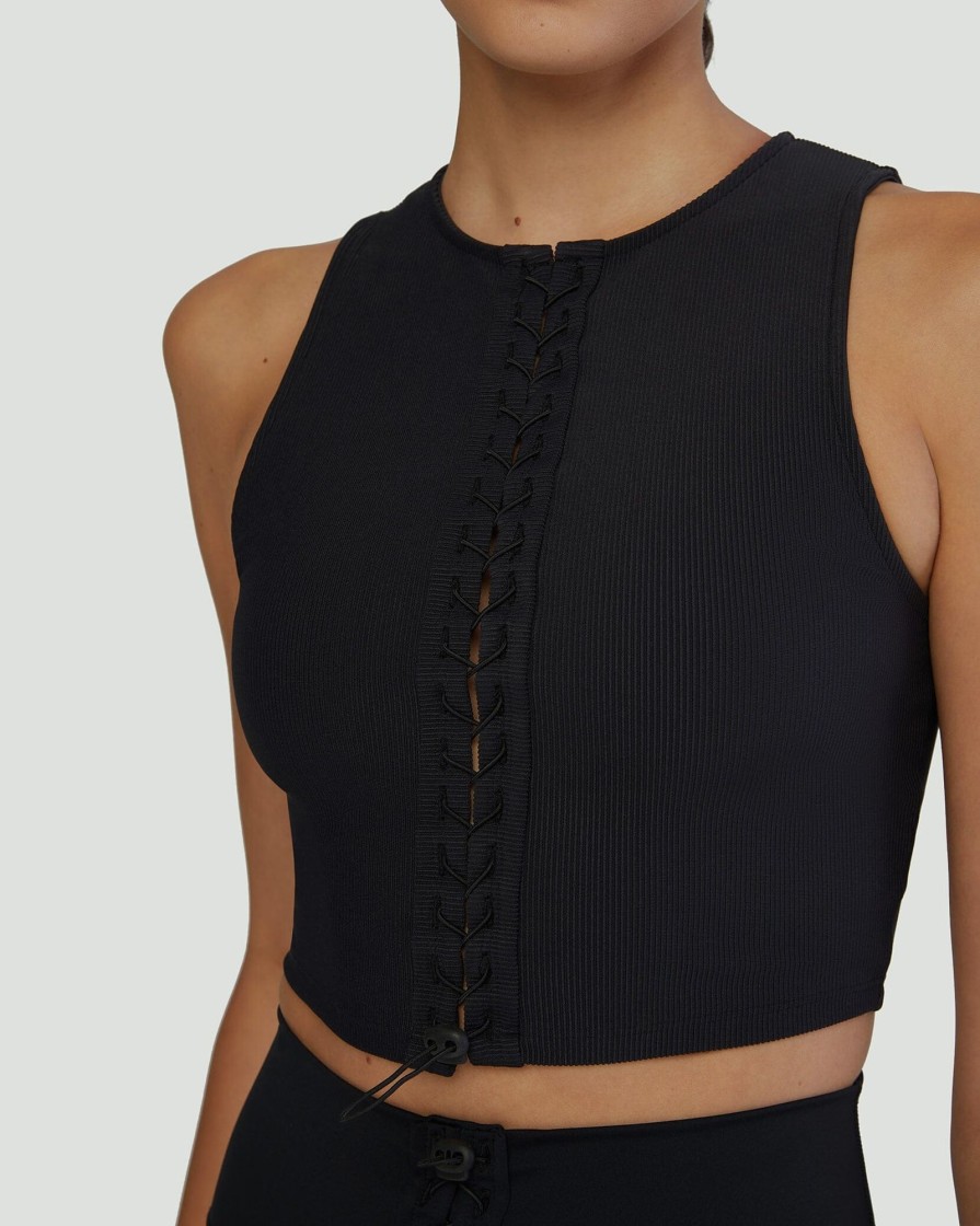 Tops IVL Collective | Lace Up Tank Jet Black